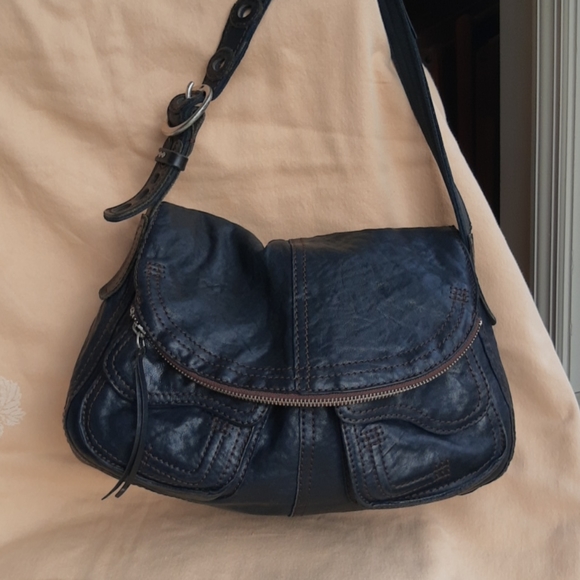 Lucky Brand Handbags - Lucky Brand Stash Dark Navy Leather Shoulder Bag